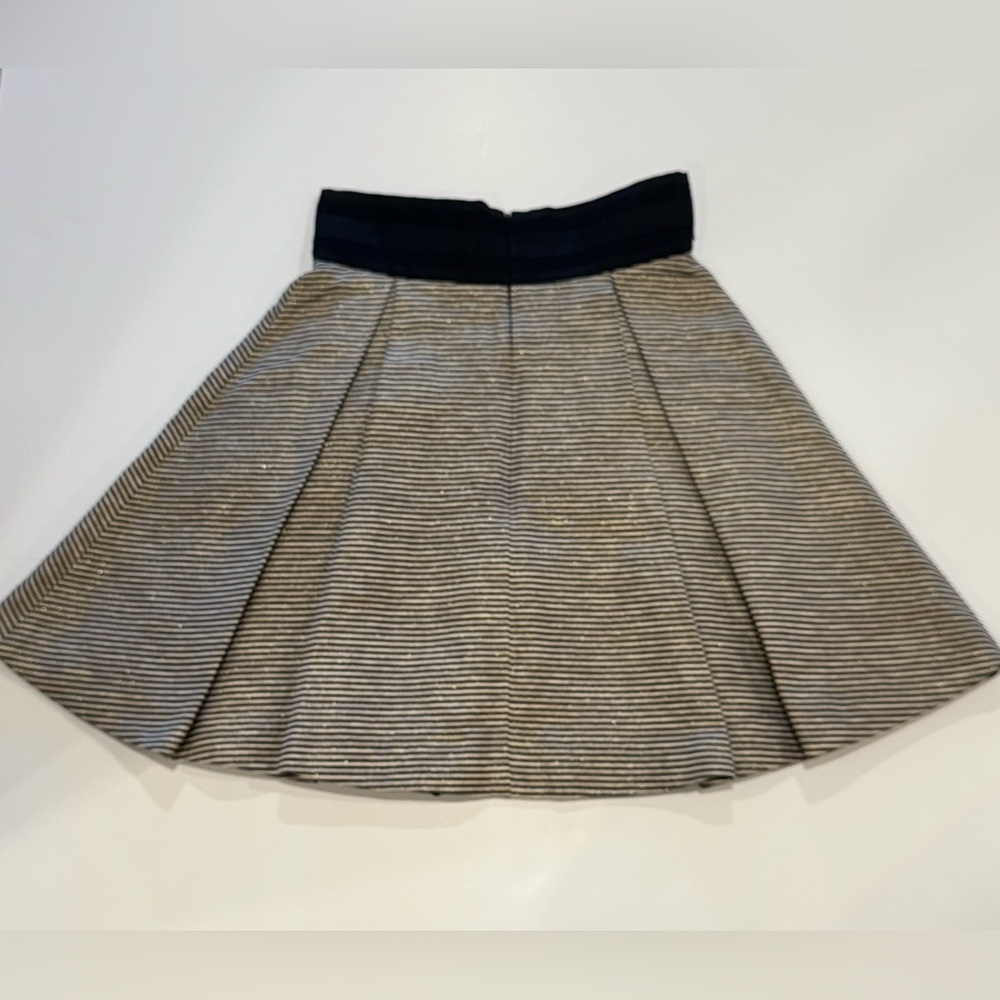Jennifer Chun Pleated Silk Blend Gold Black White Skirt w/ Pockets Size 4 - Picture 3 of 16